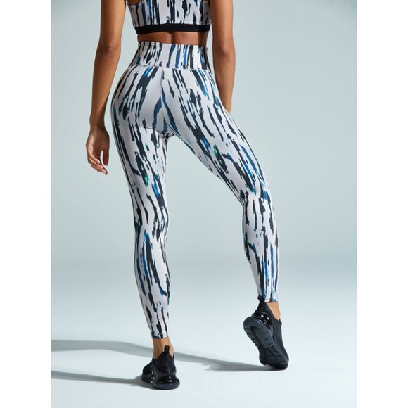 Multi-colored Abstract Watercolor Printed Active Workout High Waisted Leggings - Picture 4 of 5